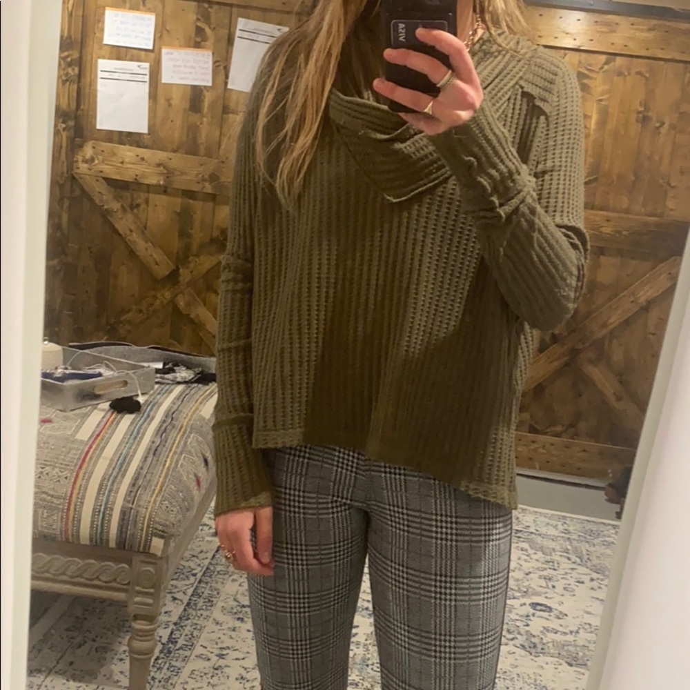 free people green sweater scoop neck